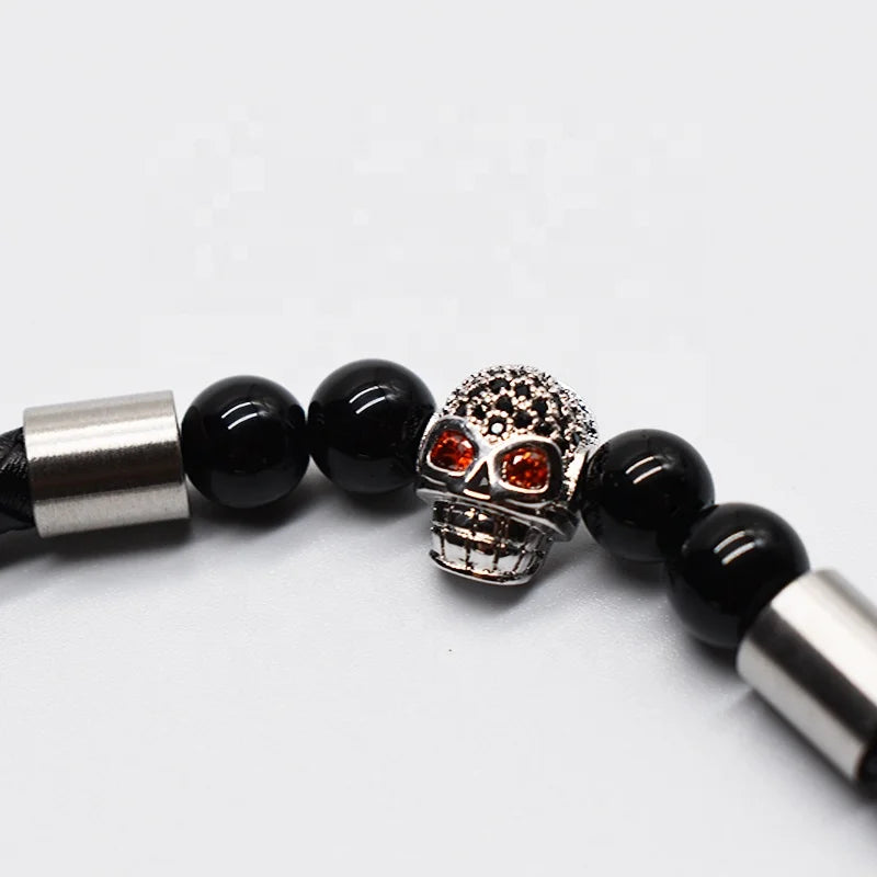 BMZ 2026 316L Stainless Simple New Item Skull Head Real Leather Bracelet