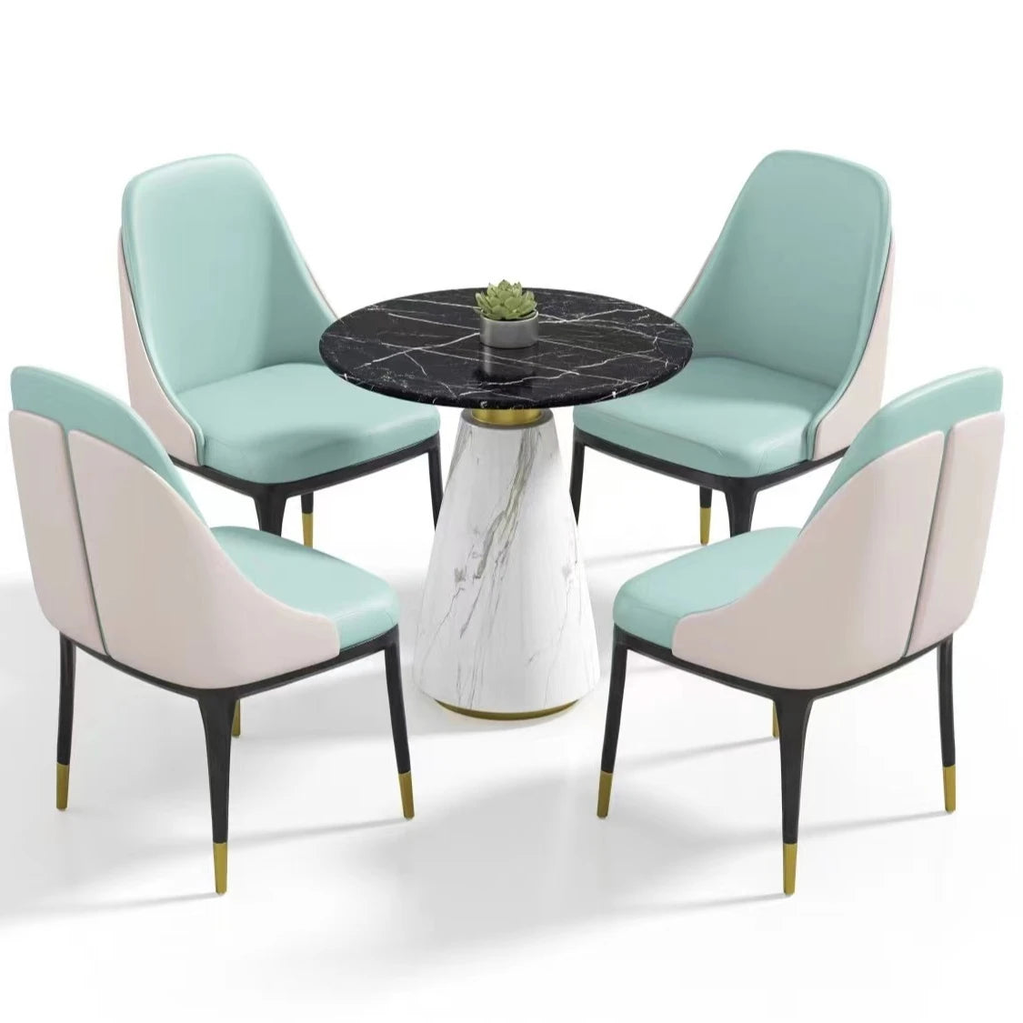 Luxury European Style Marble Dining Table Set Modern Stainless Steel Base Dining Table and Chair