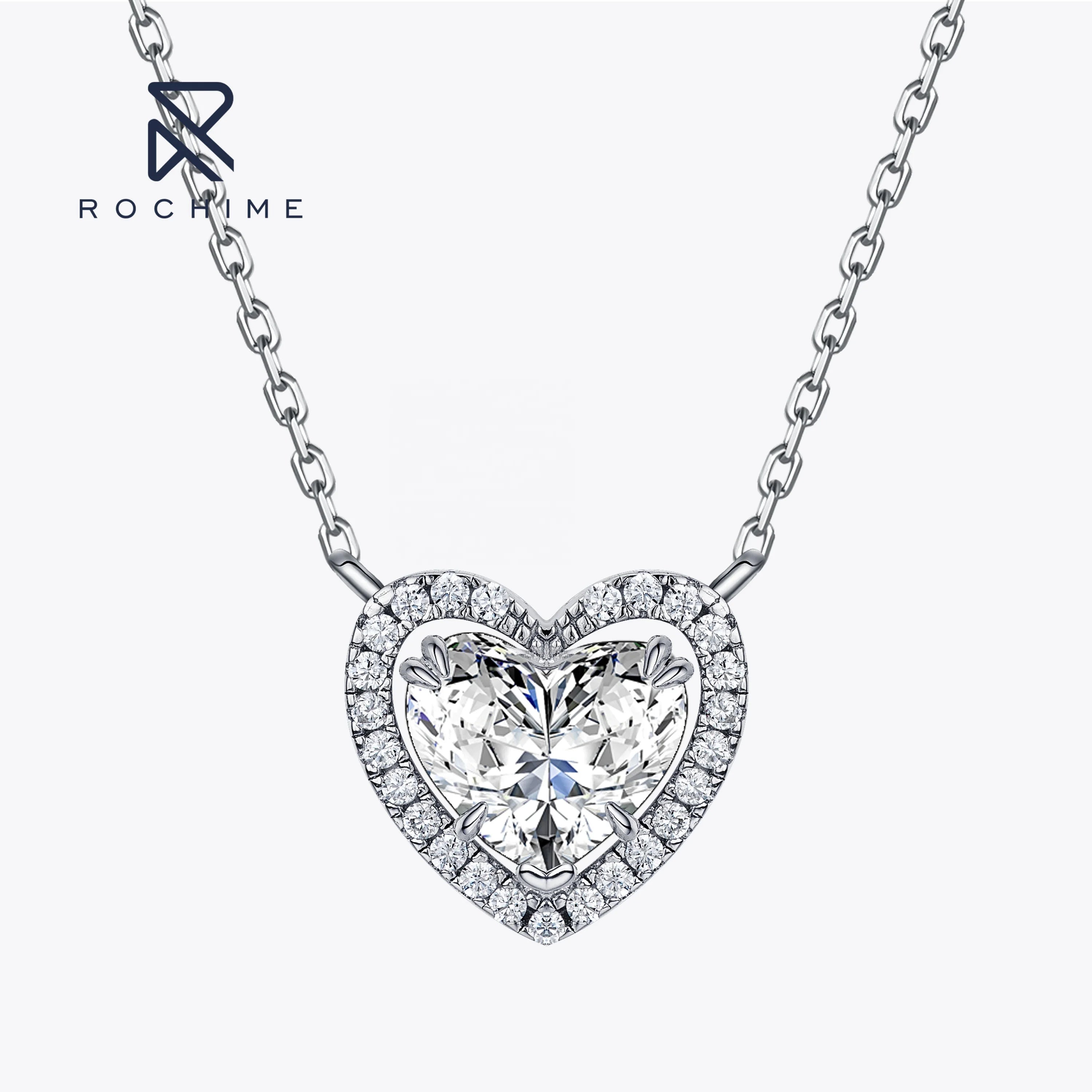 Rochime Classic love Heart Pendant Necklace  925 Sterling Silver Rhodium Plated Fashion Jewelry Necklaces for Women