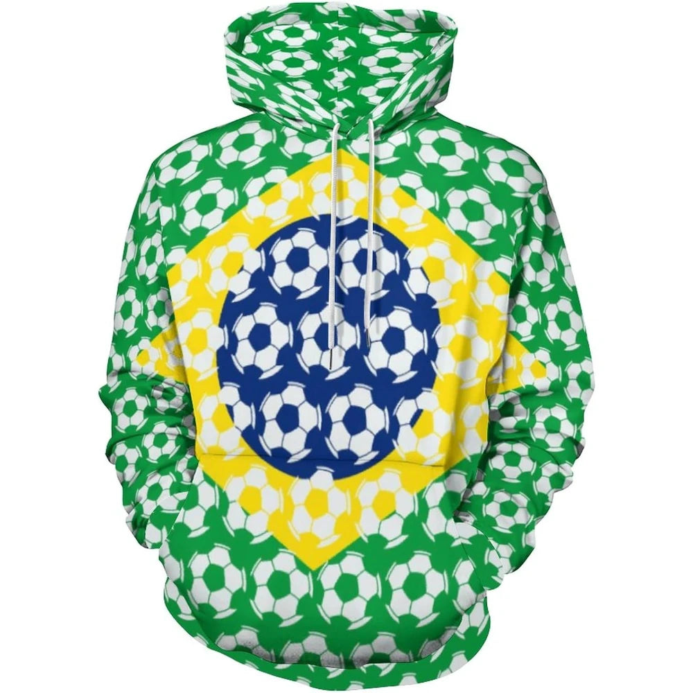 Fitspi Wholesale Custom Brazil Soccer Mens Hooded Sweatshirt Unisex Breathable Hoodies Prints Pullover Top