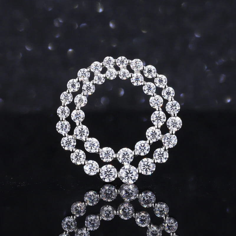 Starsgem 9K 10K 14K Solid White Gold Paved Two Circles Round Lab Grown Diamond Pendants