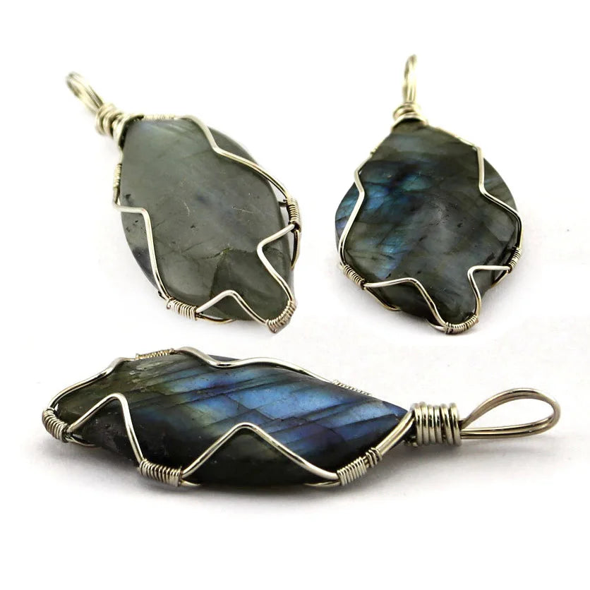 Natural for Jewelry Making Hand Craft Wire Wrap Creative Necklaces Labradorite Irregular Pendant