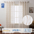 Leaf Pattern Faux Linen Embroidered Sheer Window Curtains Tulle Drapes Valances for Home Living Room Decoration