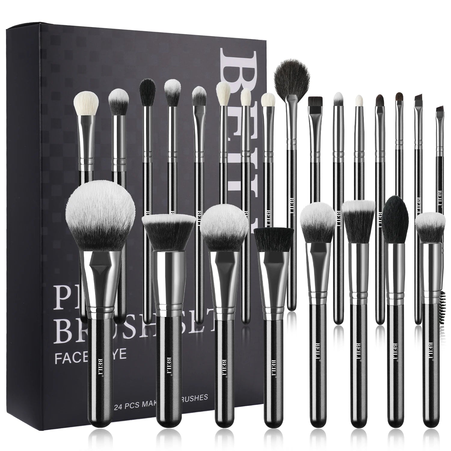 24pcs Premium Luxury Black Makeup Brush Set Natural Goat Hair Powder Foundation Eye shadow Blending Brush Set Private Logo