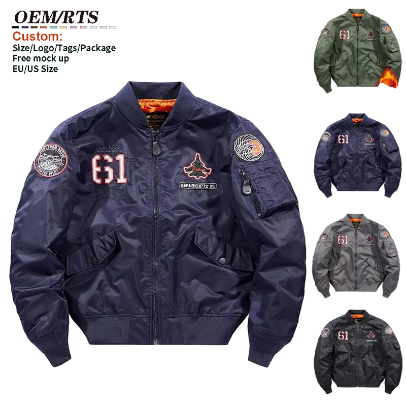 Men's Embroidery NASA Patches Bomber Quilted Jackets Winter Utility Pilot Cargo Coat Men's Varsity Puffer Jacket