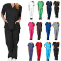 Nurse Work Medical Uniform V-Neck Pocket Front Scrub Tops & Drawstring Pants Outfits for Hospital Women's Clothing