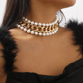 European American Cross-border Punk Exaggerated Link Necklace Set Unisex Classic Fashion Personality Geometric Pearl Gold/Silver