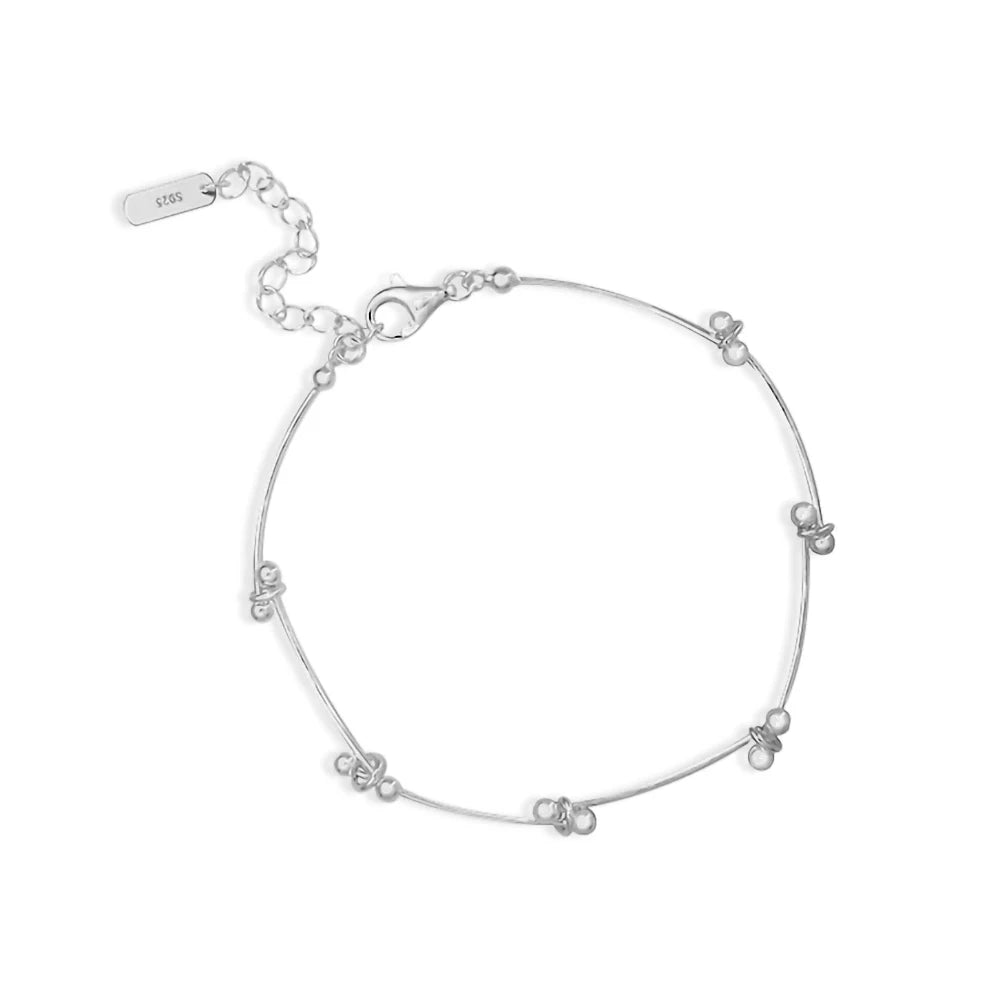 WMSL095 Thin Curved Bar Bell Link Chain Silver 925 Adjustable Bracelet Girl Bead Charm Link Cross 925 Sterling Silver Bracelet