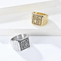 Hip Hop Luxury Punk Hip Hop Square CZ Zircon Cross Stainless Steel 18k Gold Plated Ring for Men Personalized Accessories New
