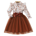 Spring Autumn Flower Girls Printed Dress New Product Children Mesh Dress Girl Princess Dress