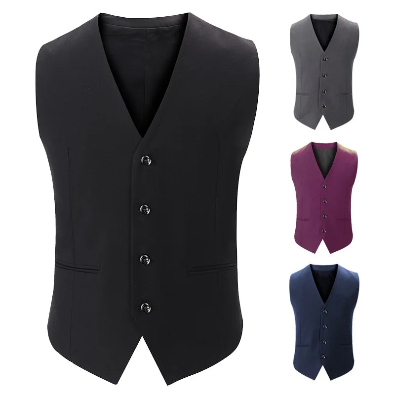 Men's Suit Vest Gray Polyester/Cotton Vintage Chinese Style Windproof Autumn Waistcoat V Collar Slim Fit Formal Business Wedding