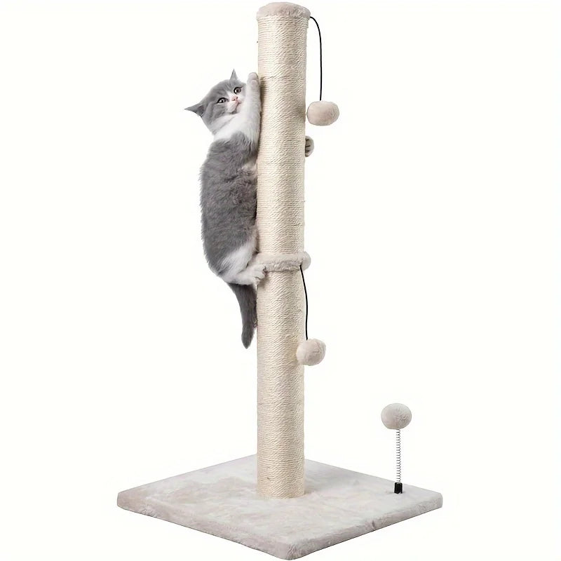 DOUBLEFLY Eco-Friendly Modern Simple Cream Cat Scratching Post Tree Basic Premium Scratcher Sisal Strap Hanging Ball for Kittens