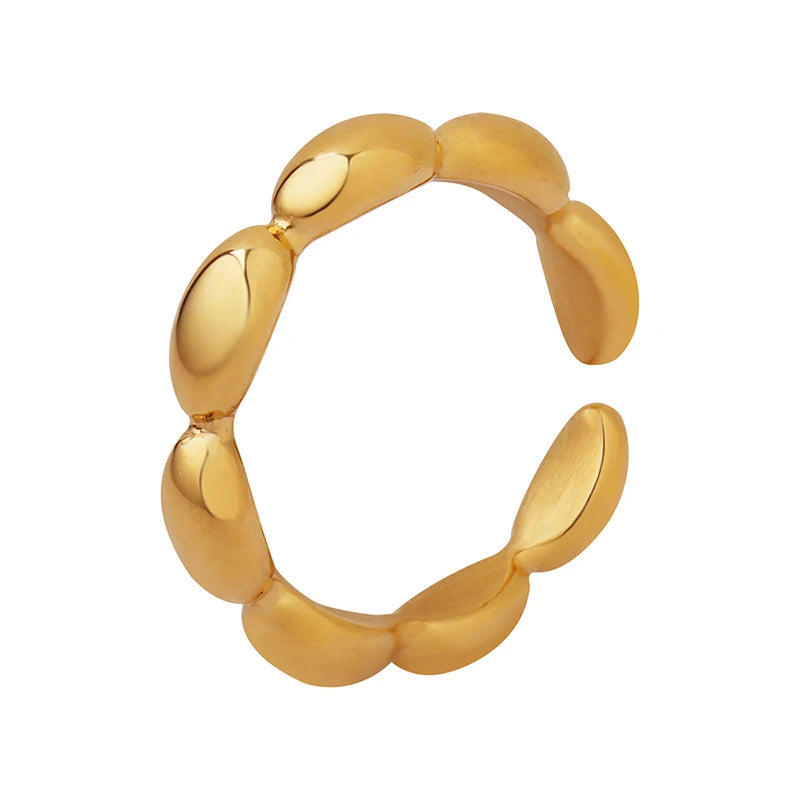 French Style Oval Splice Ring Stainless Steel 18K Gold Plated Ring