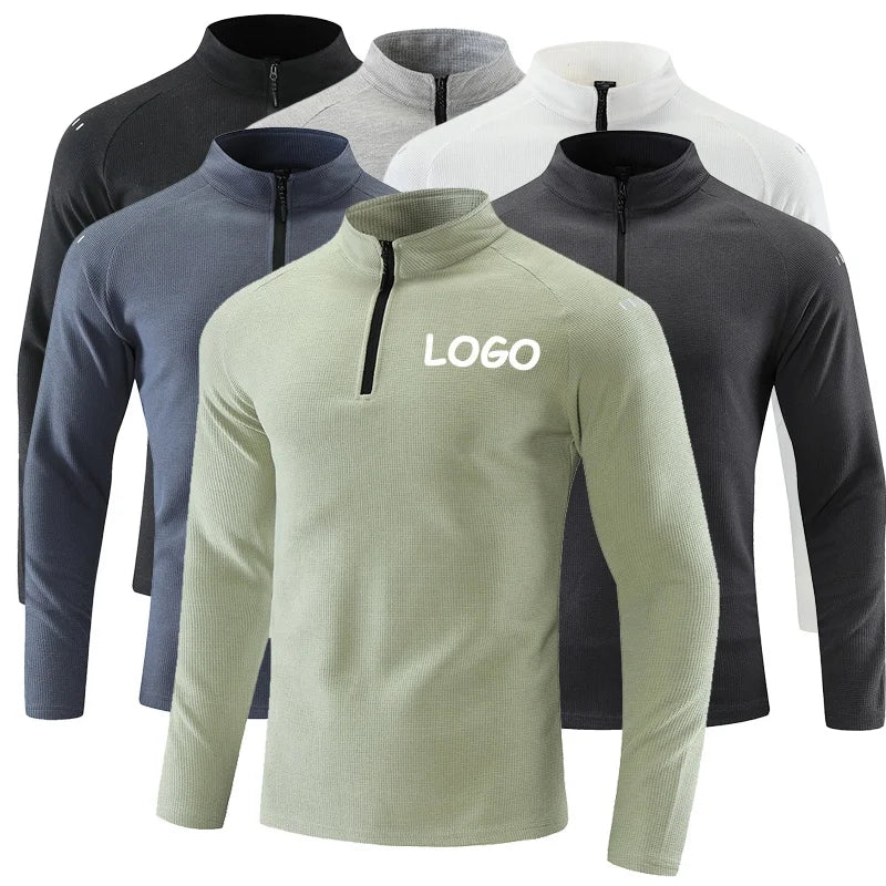 Men's Stand Collar Long Sleeve Sport Shirts Breathable Outdoor Running Fitness Polo Shirt Hiking Sport T-shirts