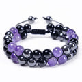 Tiktok Hot Sales Adjustable Handmade Natural Black Hematite Healing Amethyst 6mm 8mm Stone Double Rope Layers Woven Bracelet