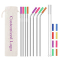 Eco Friendly Rose Gold Smoothie Stainless Steel Straw Bag Wholesale Drinking Straw With Silicone Tips Set