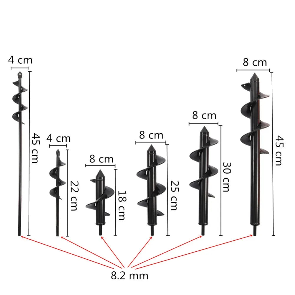 Garden Auger Flower Planter Spiral Drill Bit Hex Shaft Hole Digger Yard Gardening Planting 8x25cm