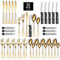 Hot 36Pcs Golden Cutlery Set Stainless Steel Flatware Steak Knife Fork Spoon Set Gold Restaurant Cutlery Set