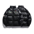 2024 Winters Leather Jacket Bubble Coat Men Black Bomber Leather Jacket Utility Embroidery Patch Mens Puffer Jacket Designer