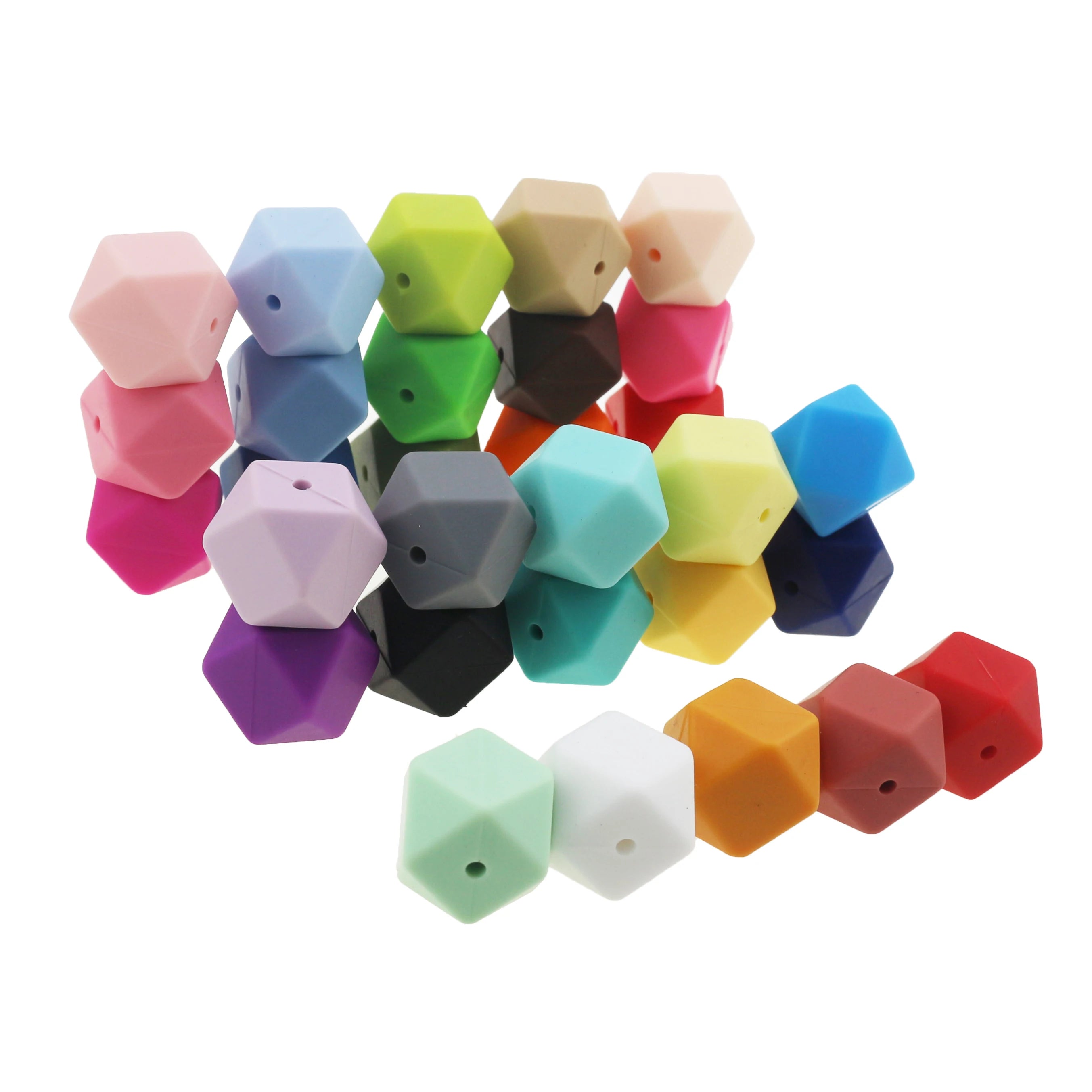 2026 Wholesales BPA Free BABY Teether Pacifier Clip Wooden 11MM 13MM 17MM Teething Geometric Hexagon Silicone Beads