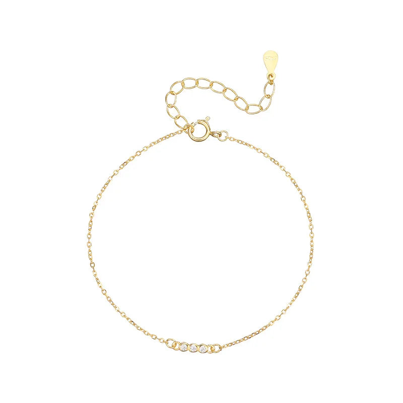 American European Fashion 925 Sterling Silver Three Mini Little Round Zircon Gold Plated Bracelets for Women