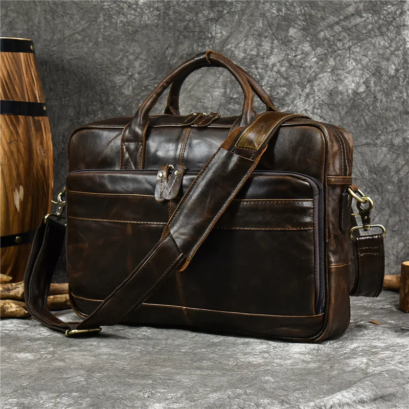 Men's Designer Genuine Leather Briefcase Large Capacity Office and Leisure Laptop Bag New Real Leather