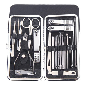 21pcs Professional Multifunctional Stainless Steel Nail Clipper Kits Portable Manicure Pedicure Tool Nail Cutter Set with PU Bag