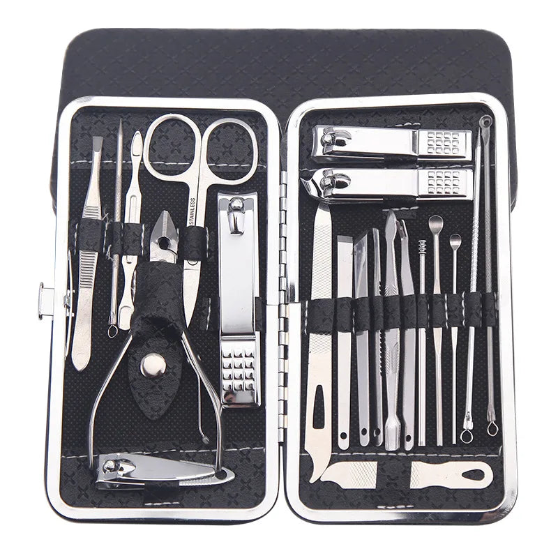 21pcs Professional Multifunctional Stainless Steel Nail Clipper Kits Portable Manicure Pedicure Tool Nail Cutter Set with PU Bag