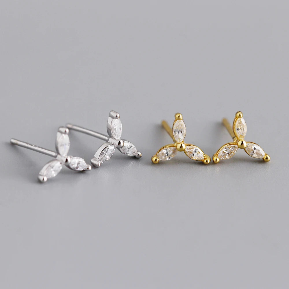 Wholesale Minimalist 925 Sterling Silver Flower Triangle Stud Earring Jewelry 18K Gold Plated Sterling Silver Stud Earrings for