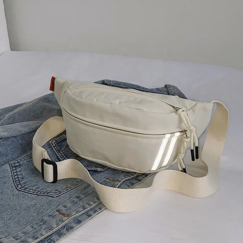 Reflective Waterproof Polyester Fanny Pack Sling Bag Crossbody Waist Bag with Zipper Girls Boys Stylish Sport Belt Bag Running
