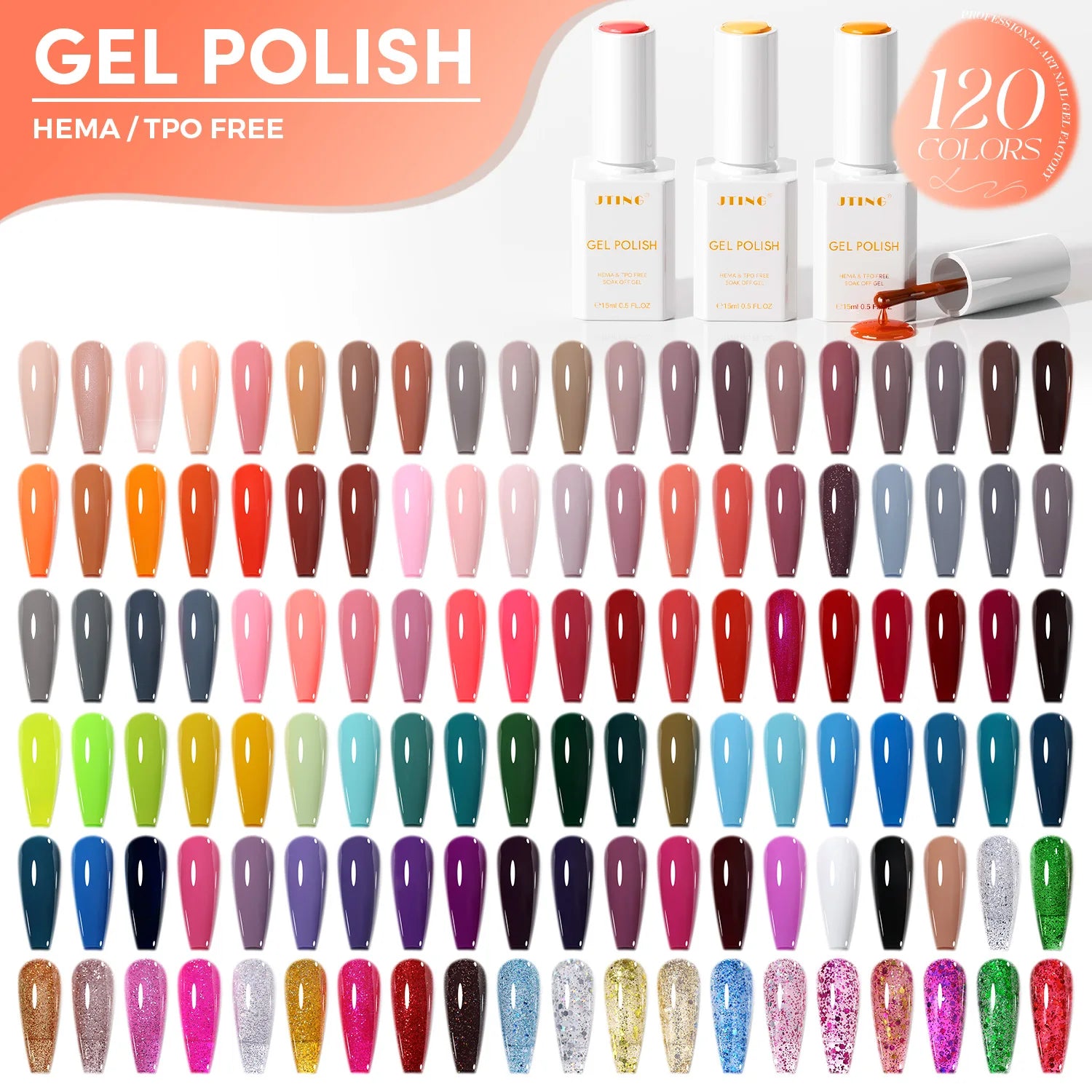 JTING Nail Free Sample Design Free 120 Colors Card Book Uv Led Nail Gel Polish Set Kit OEM Private Label15ml Gel Polish Bottles