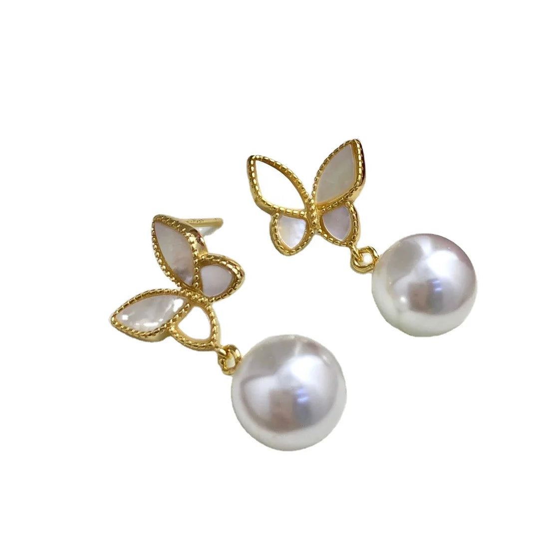 E1910 8-9mm DIY Natural Freshwater Pearl Charm Earrings Mounting Accessory 925 Sterling Silver Gold Plated  Jewelry for Women