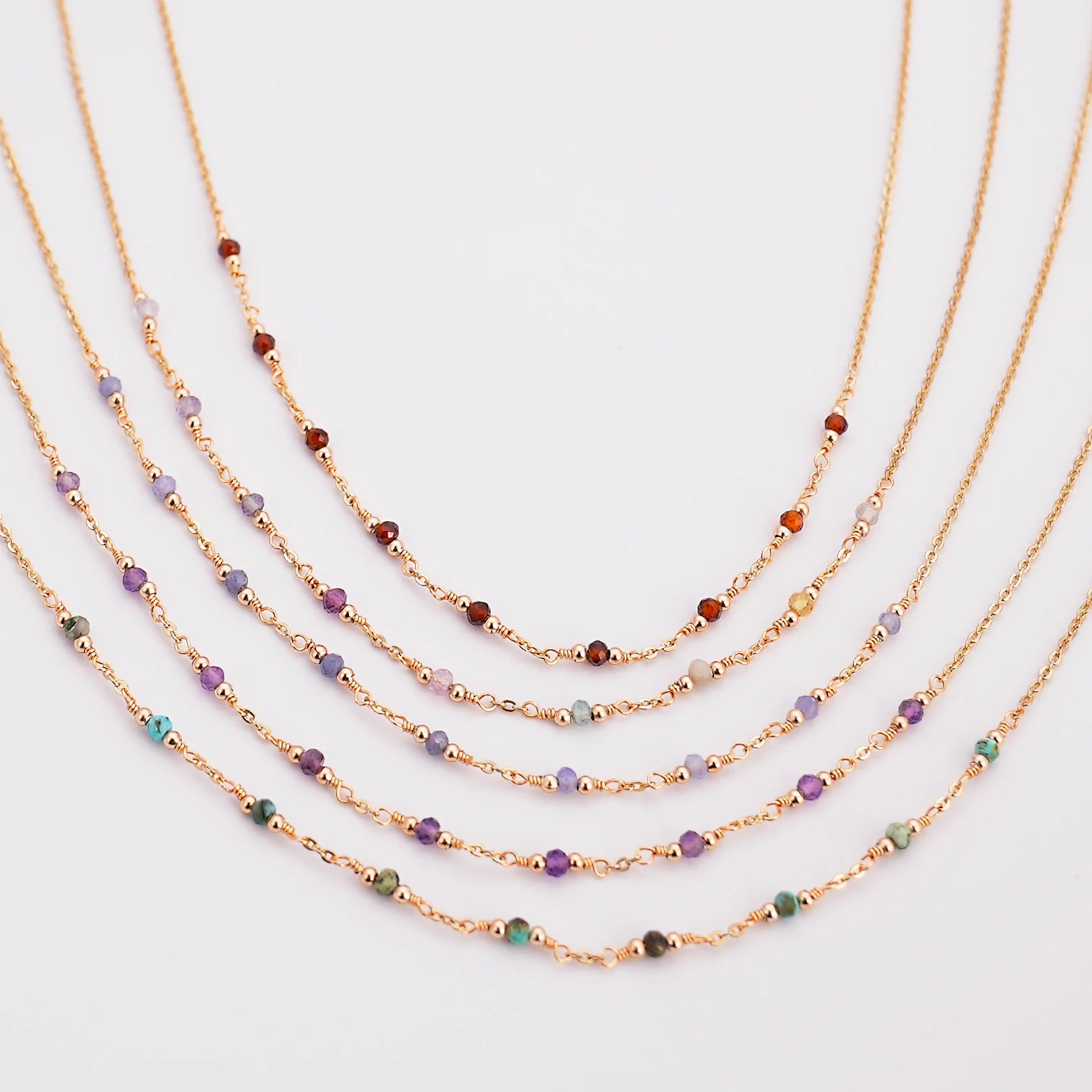 Delicate Cadenas Para Mujer Gemstone Natural Stone Chain Turquoise Tanzanite Tourmaline Tiny Beaded Alloy Choker Necklace