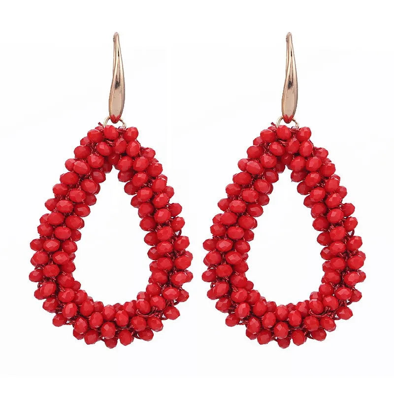 BINSHUO Wholesale Custom Bohemian Jewelry Dutch Rainbow Multi Color Glass Crystal Seed Beaded Water Drop Pendant Woven Earrings