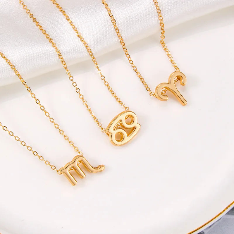 12 Constel Lation Pendant Charm Gold Chain Choker Jewelry Female Elegant Stainless Steel Symbol Astrology Zodiac Sign Necklaces