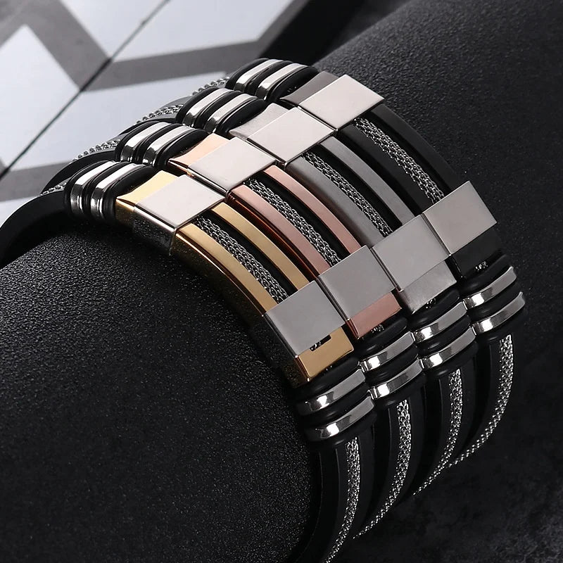 MECYLIFE Fashion Jewelry Silicone Bracelets Adjustable Stainless Steel Bracelet for Men