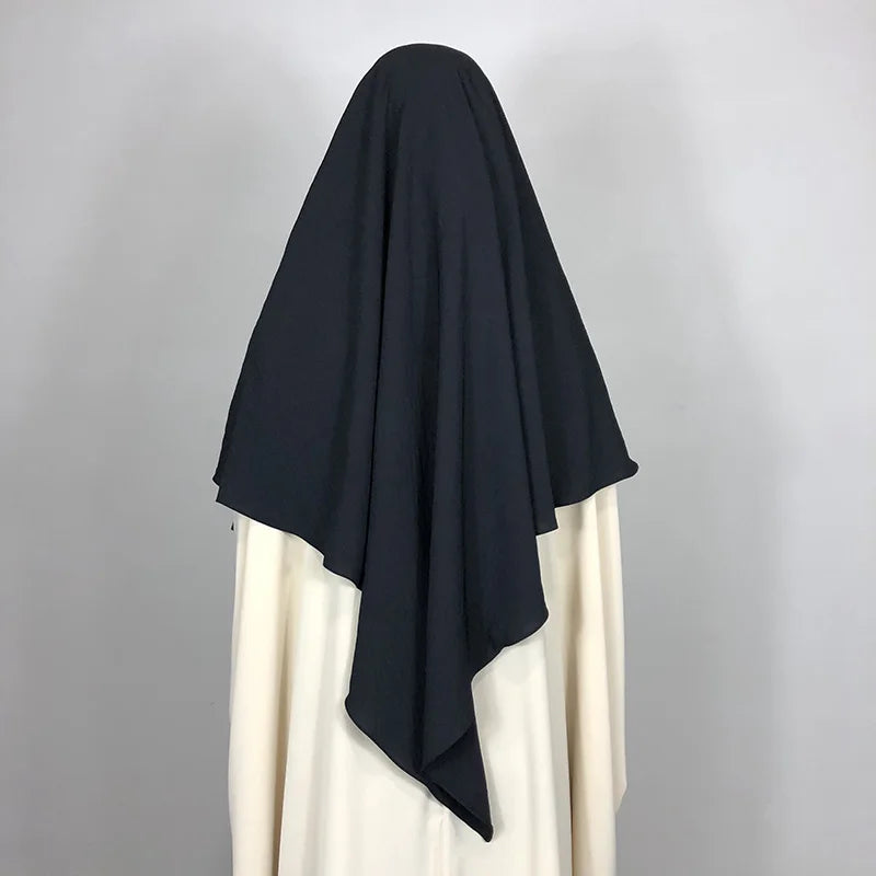 Small Hijab Black 2 Sizes Tie Back Khimar Muslim Modest Prayer Crepe Voile Long Hijab Islamic Clothing Diamond Jazz Girls Khimar
