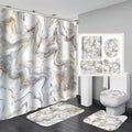 Hot Sale Bathroom Shower Curtain Set Marble White Shower Curtain With Non Slip Rug Bath Mat Carpet Modern Toilet Lid Cover/