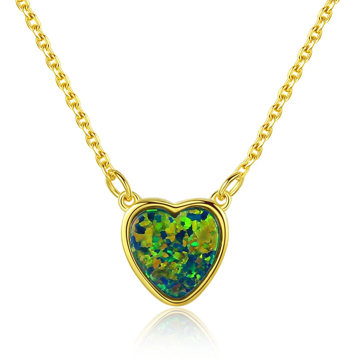 Custom Gold Plated Sterling Silver Heart Opal Pendant Necklace with Water-wave Chain Trendy Women's Jewelry