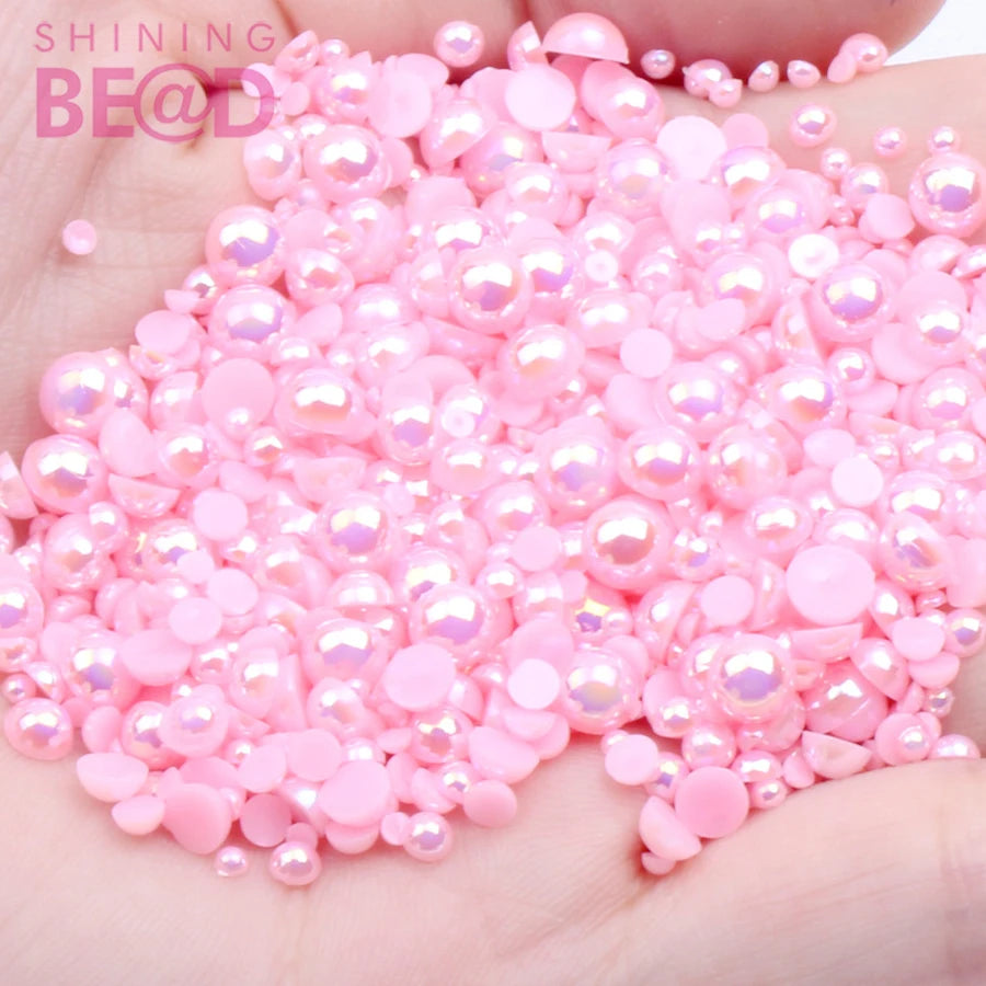 2mm-14mm Colors Pure White Flat Back ABS Round Half Pearl Beads Imitation Plastic Half Pearl Beads Clothes Accessories