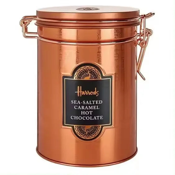 Custom Printing 500 Gram Unique Vintage Coffee Powder Tin Can Empty Airtight sealed Metal Round Gold Tea Tin Packaging Box