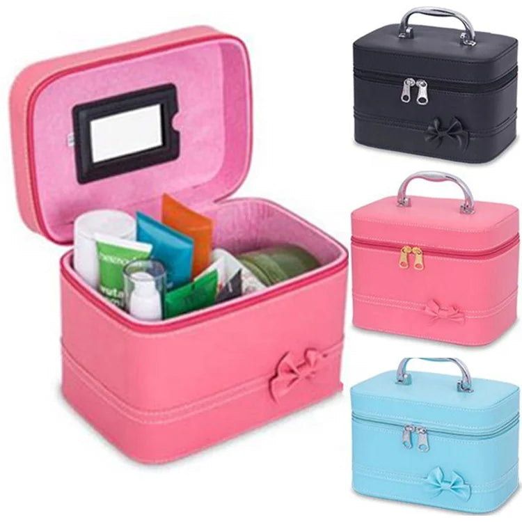 Personalized Handle Zipper Cosmetic case Toiletry Bags Saffinao Leather Beauty Makeup Travel Cosmetic case Bag MegaBDM