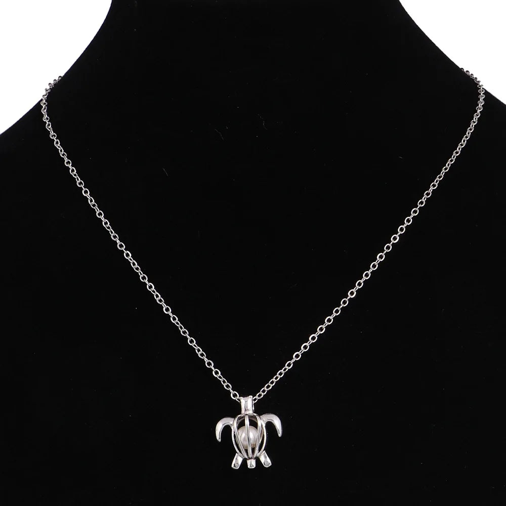 Wholesale Hollow Locket Love Heart Animal Turtle Charm Cage Pendant Wish Pearl Necklace
