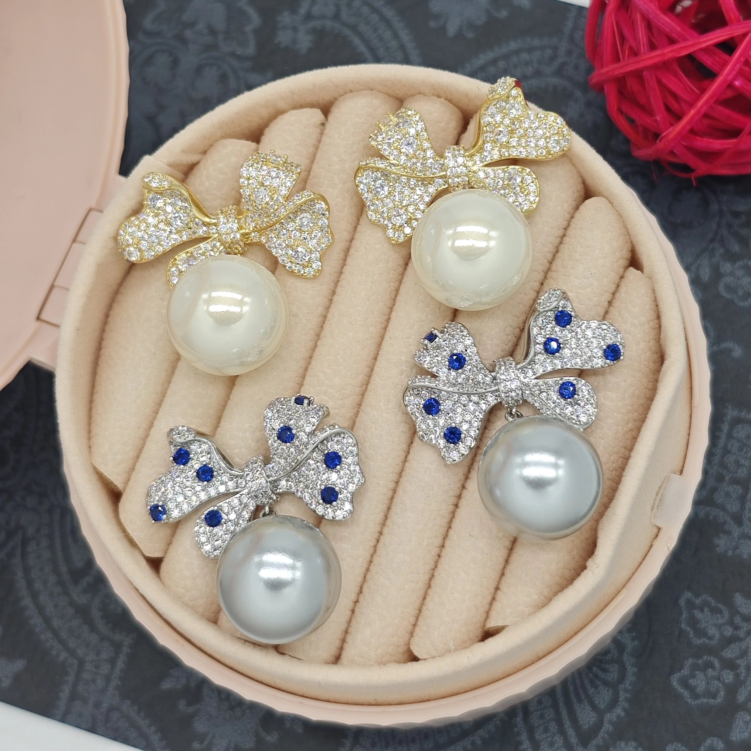 Ilona Vintage 18K Gold Plated Copper Zircon Pearl Pendant Earrings Luxury Drop Studs Earring Cute Style