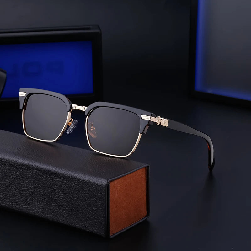 Retro Box Sunglasses Men Eyebrow Frame Alloy UV400 Brown Clear Red Blue Gray Luxury Designer Custom Logo Shades