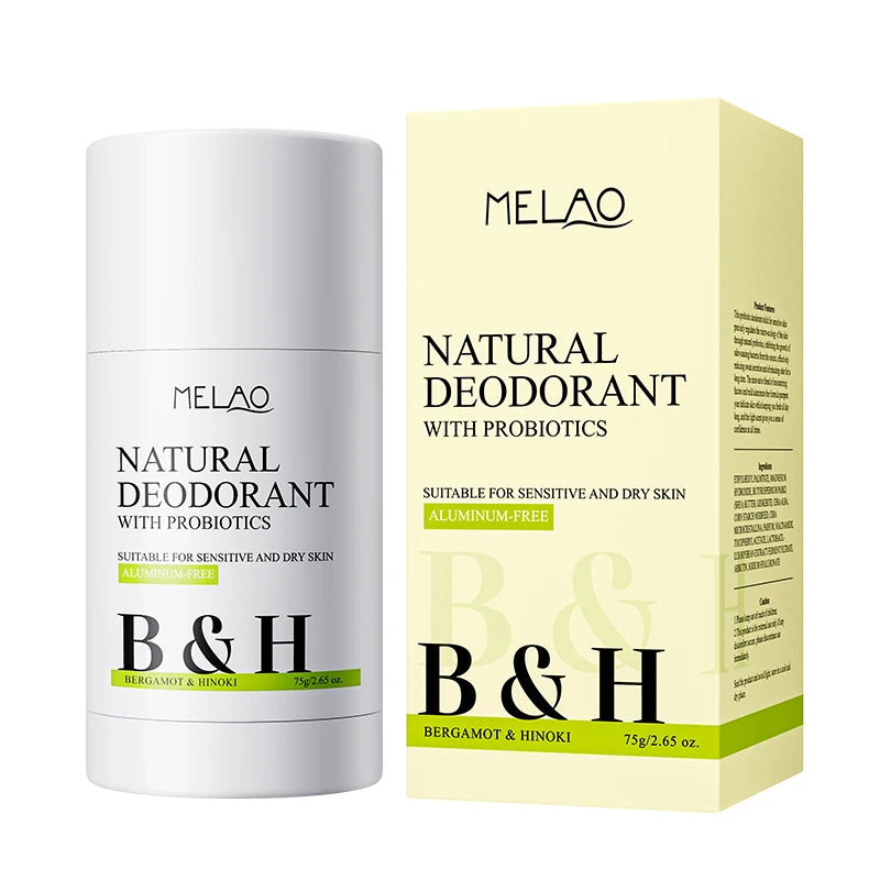 MELAO Natural Deodorant Stick with Probiotics for Women Sport Deodorant Balm Sensitive Skin Sweat Proof Lady Stick Roll