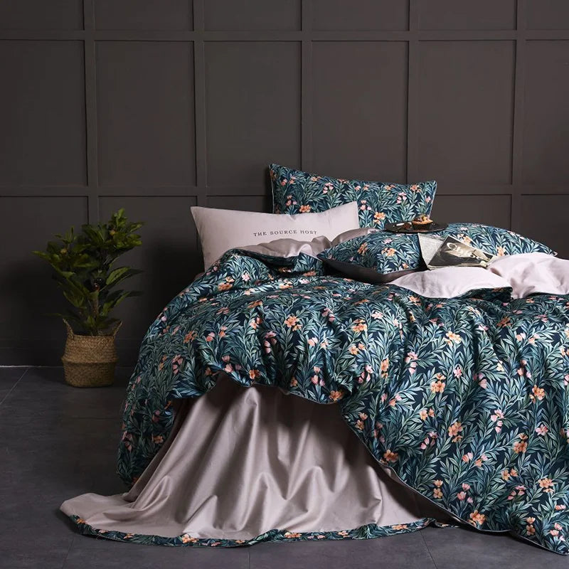 Designer American Style Digital Printing 100% Cotton Green Quilt Cover 4 Piece Bedding Sets