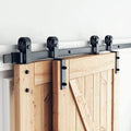 RHETECH Custom Modern Bypass Sliding Barn Door Hardware Kit Durable Satin Steel Double Door System for Entry Bathroom Easy Screw