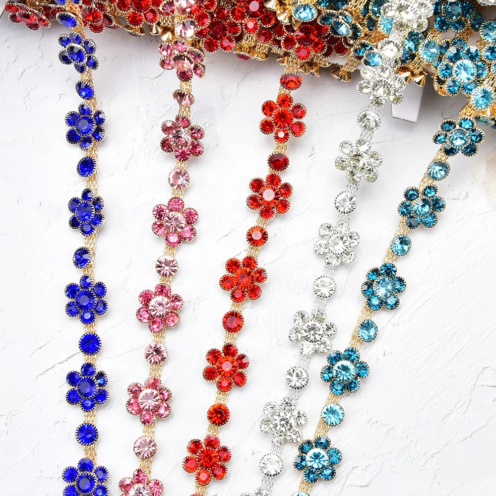 Wholesale Rhinestone Flower Metal Chain Bridal Sash Lace Crystal Trim Applique Shoes Bags Garment Accessories