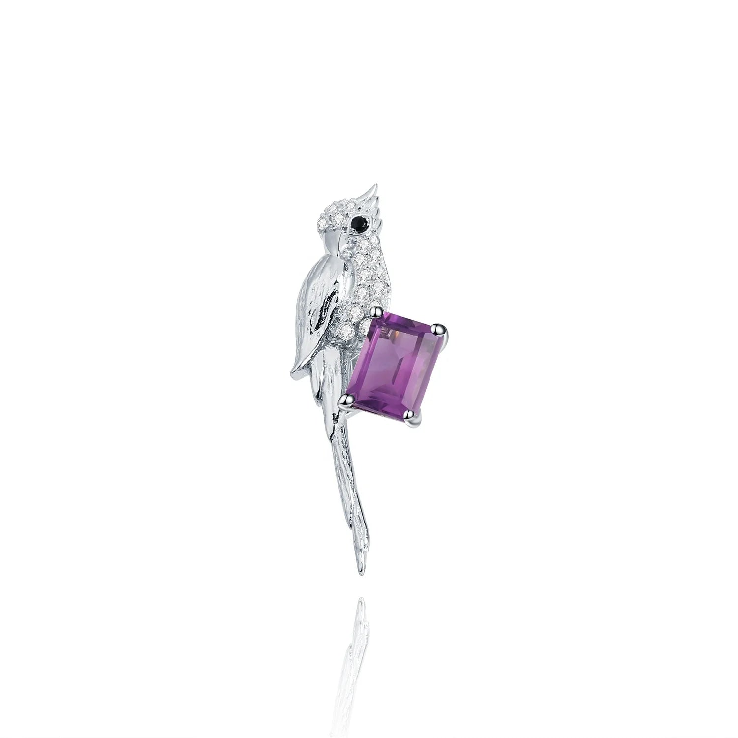 Abiding Bird Pendant Natural Amethyst Gemstone 925 Sterling Silver Fashion Animal Necklace Women Jewelry Brooch for Bridal